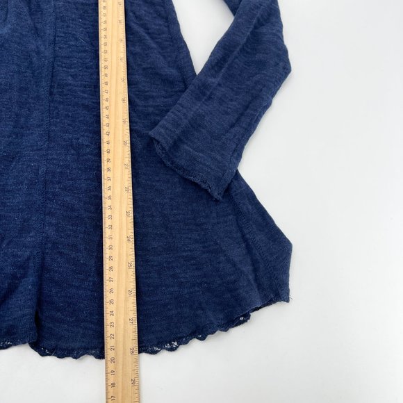 Free People Womens XS Blue Top Crochet Details Snap Closure Linen Cotton Blend - Picture 5 of 6